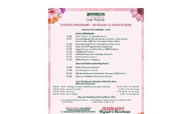 27. Uluslararası Bayındır Çiçek Festivali'nin Programı Belli Oldu