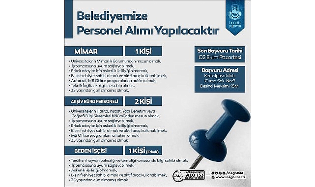 İnegöl Belediyesi Mimar, Büro Personeli Ve Beden İşçisi Alacak